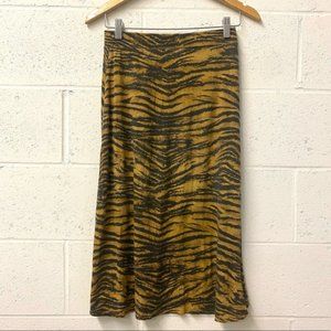 H & M Tan High Waist Tiger Animal Print Midi Skirt